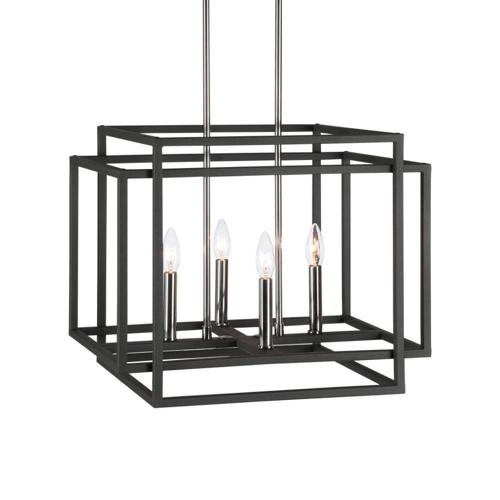 Uttermost-21528-Quadrangle Pendant 4 Light - 20 inches wide by 16 inches deep   Black/Polished Nickel Finish