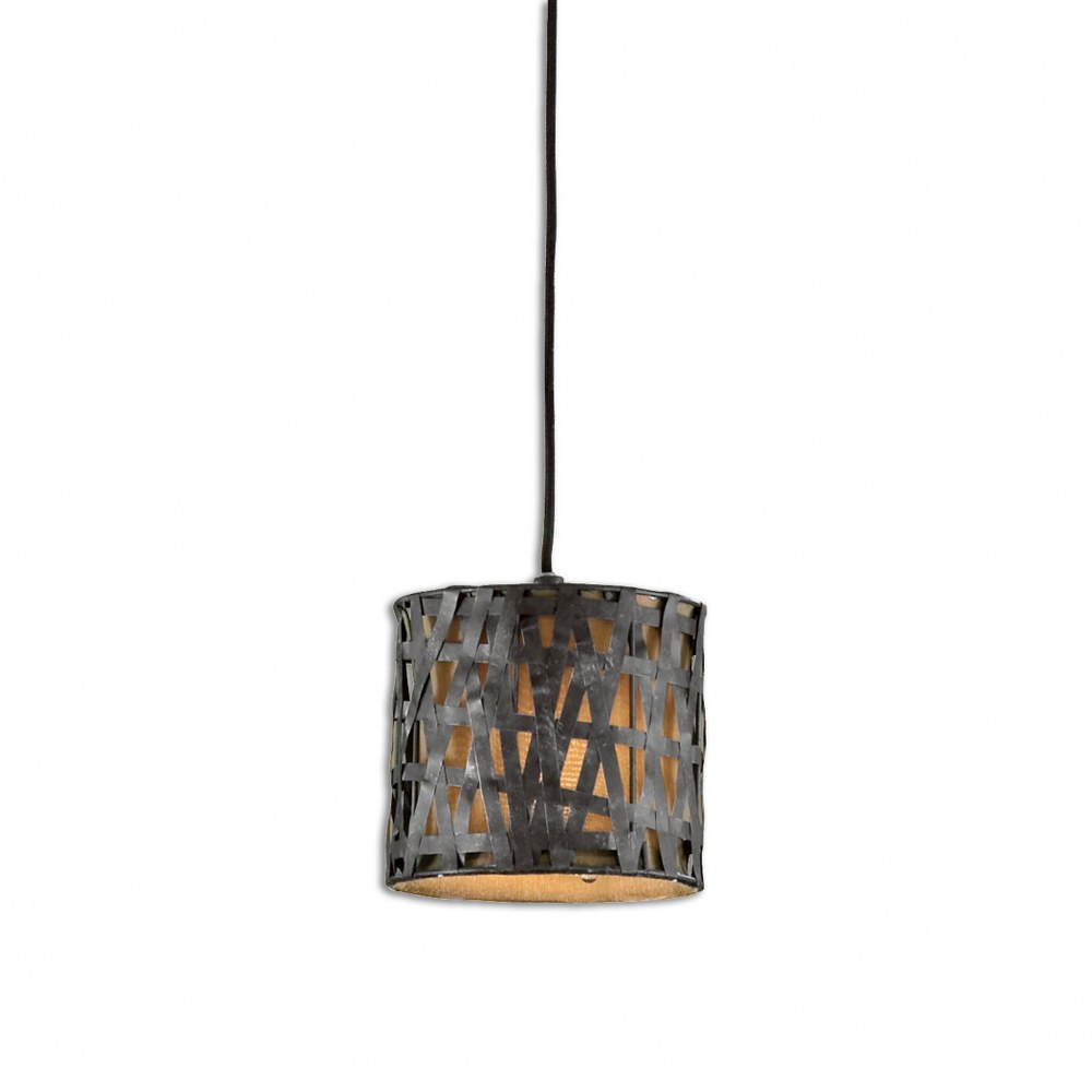 Uttermost-21835-Alita Mini Drum Pendant 1 Light Silken Bronze Fabric - 8 inches wide by inches deep   Alita Mini Drum Pendant 1 Light Silken Bronze Fabric - 8 inches wide by inches deep