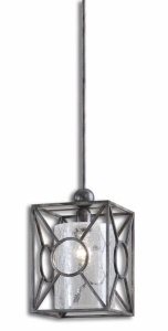 Uttermost-21978-Arbela Mini Pendant 1 Light - 9 inches wide by 9 inches deep   Rust Black/Aged Gray Finish with Crackled Glass