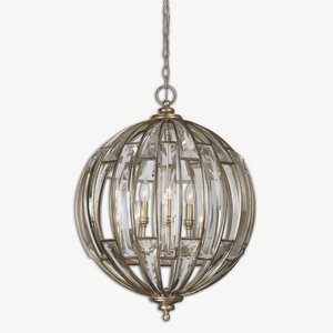 Uttermost-22031-Vicentina Pendant 6 Light   Burnished Silver Champagne Leaf Finish with Beveled Crystal