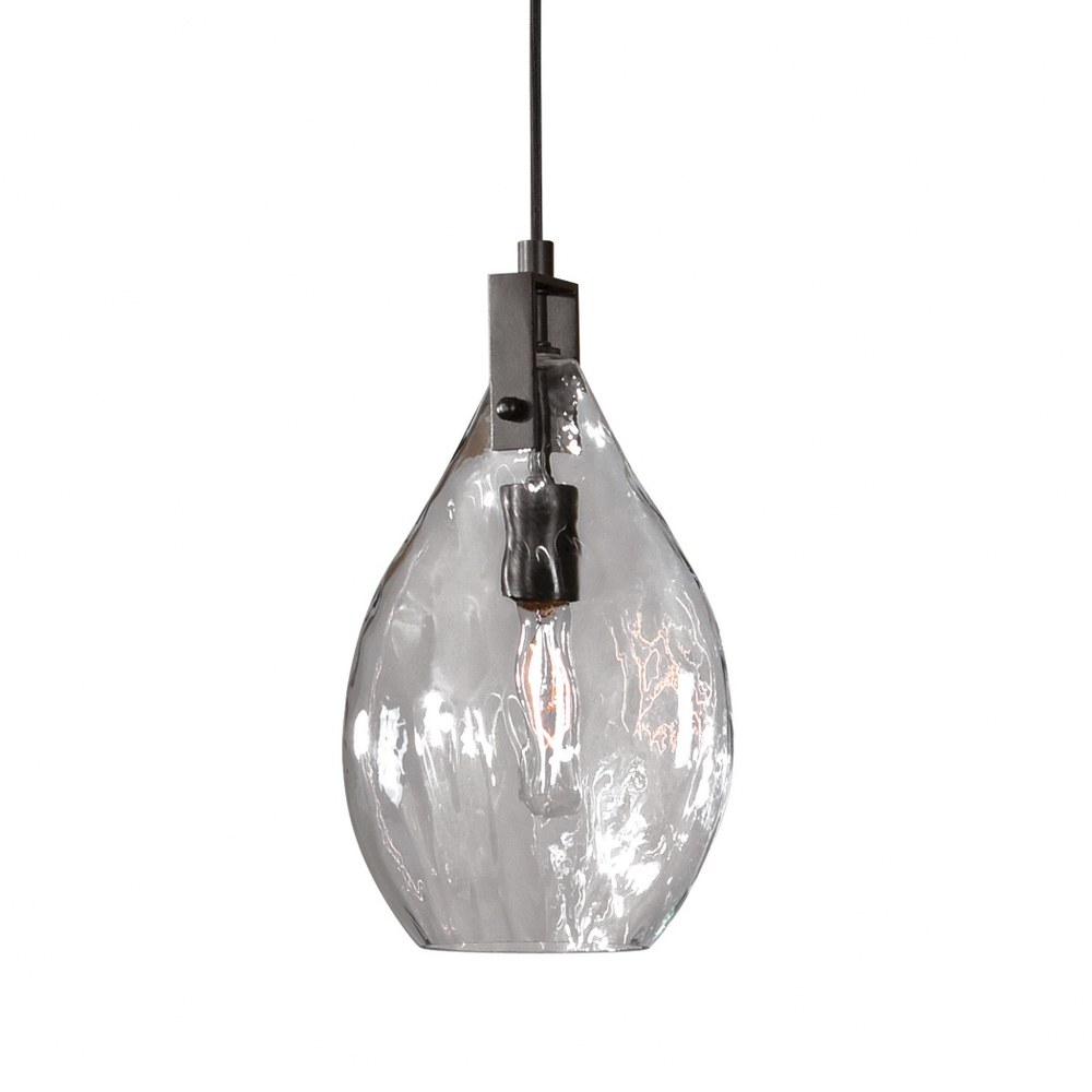Uttermost-22049-Campester Mini Pendant 1 Light - 8.5 inches wide by 4.13 inches deep   Matte Black Finish with Clear Water Glass