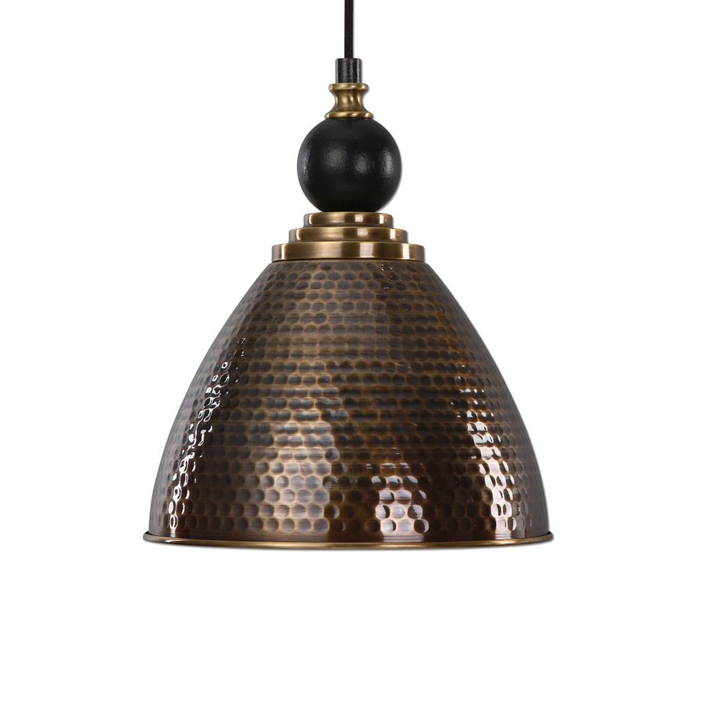 Uttermost-22052-Adastra Pendant 1 Light   Hammered Antique Brass/Black Finish