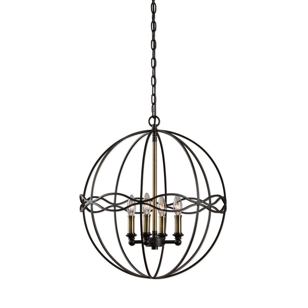 Uttermost-22098-Onduler Pendant 4 Light   Dark Bronze/Antique Brass Finish