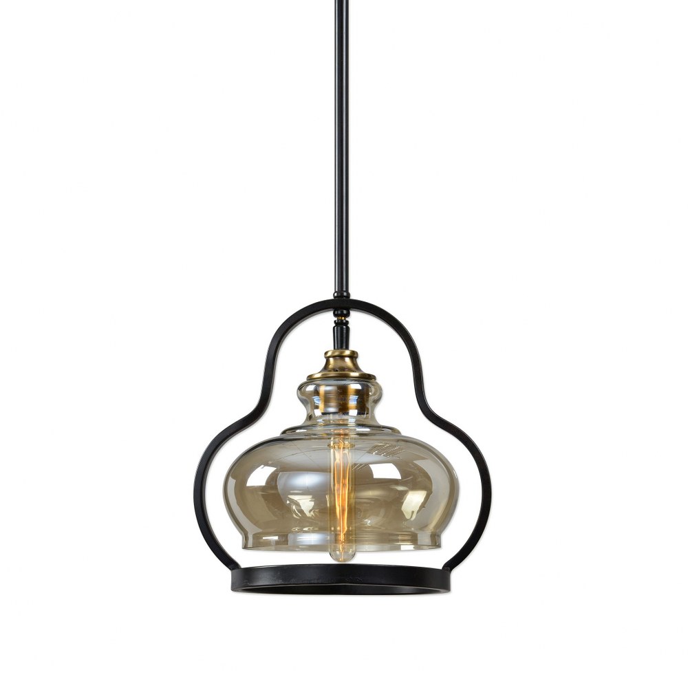 Uttermost-22100-Cotulla Mini Pendant 1 Light - 12 inches wide by 10 inches deep   Aged Black Iron/Antiqued Brass Plated Finish