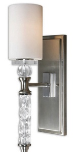 Uttermost-22486-Campania - 1 Light Wall Sconce - 5.25 inches wide by 7.5 inches deep   Brushed Nickel Plated Finish with Frosted Glass with Clear Crystal