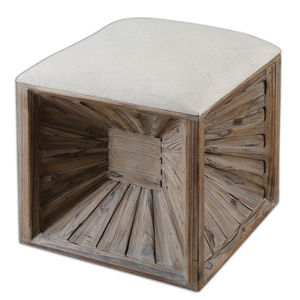 Uttermost-23131-Jia - 19 inch Ottoman - 17 inches wide by 17 inches deep   Natural/Weathered Fir Wood Finish