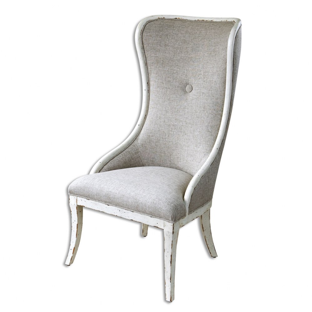 Uttermost-23218-Selam - 47.25 inch Wing Chair   Flax Linen/Weathered White Paint Finish