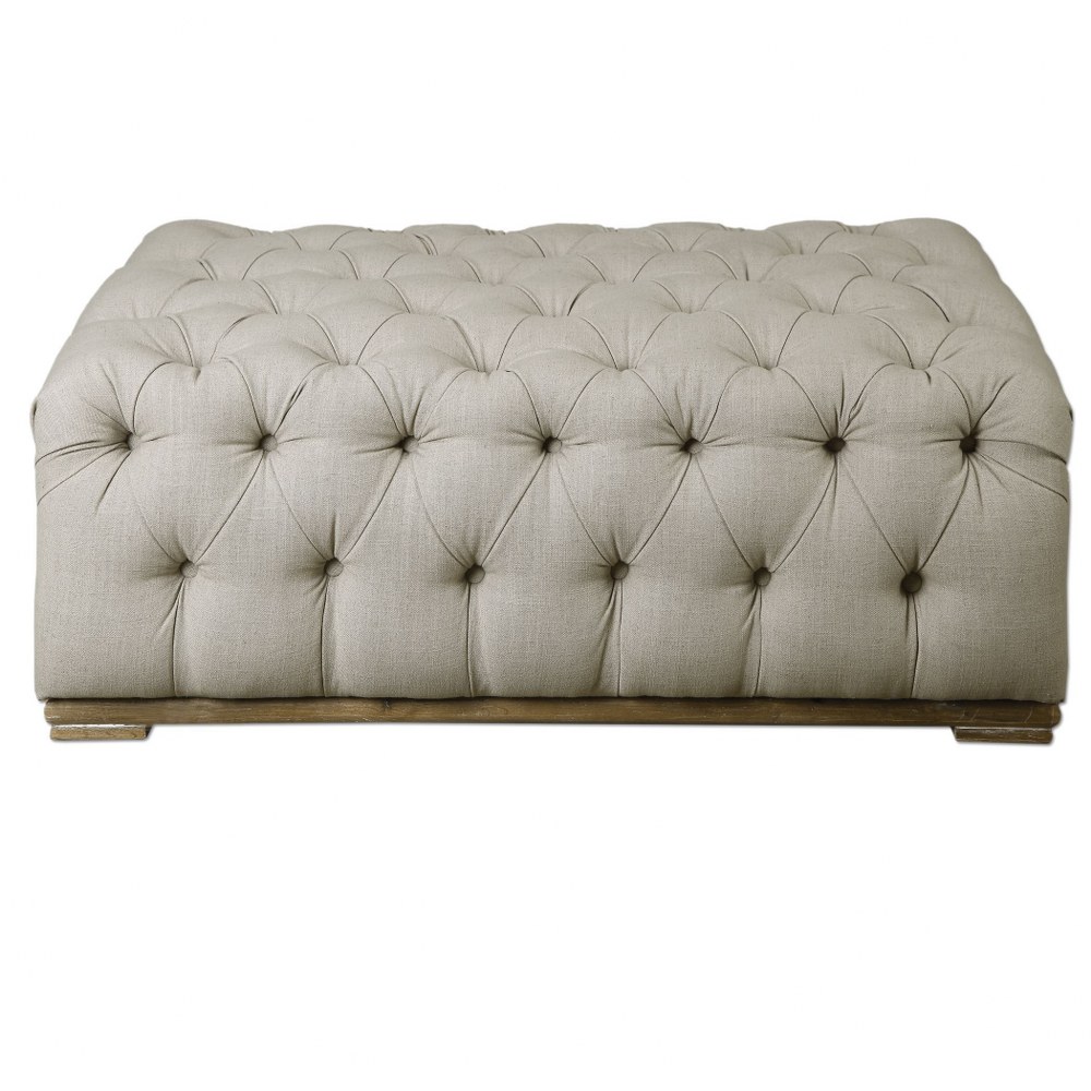 Uttermost-23253-Kaniel - 43 inch Ottoman   Antique White Linen/Light Gray Wash Finish