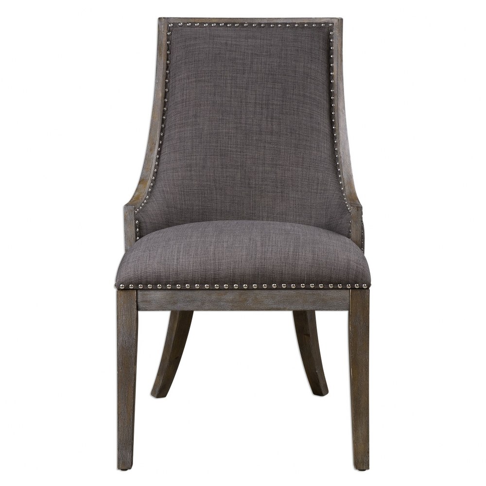 Uttermost-23305-Aidrian - 39.5 inch Accent Chair   Warm Charcoal Gray Linen/Polished Nickel/Gray Wash Finish