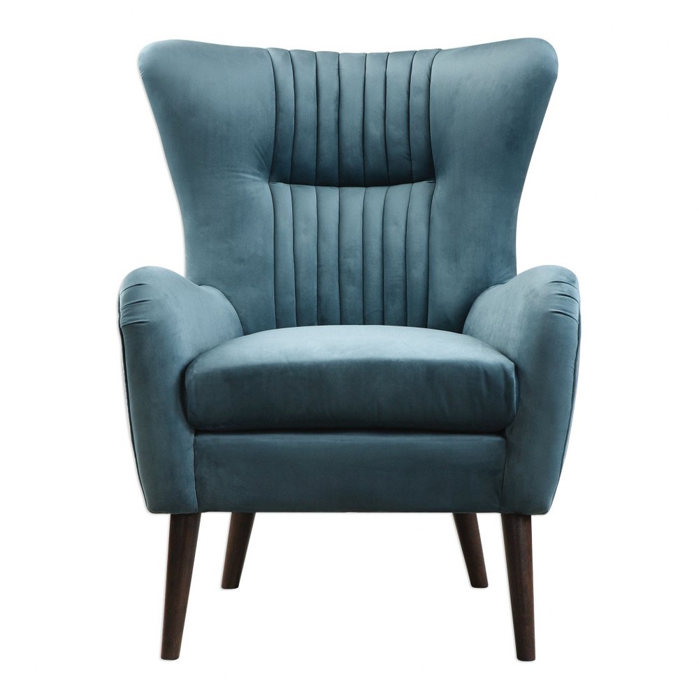 Uttermost-23314-Dax - 38.75 inch Accent Chair   Flare Black/Teal Blue Polyester Velvet/Rich Espresso Finish