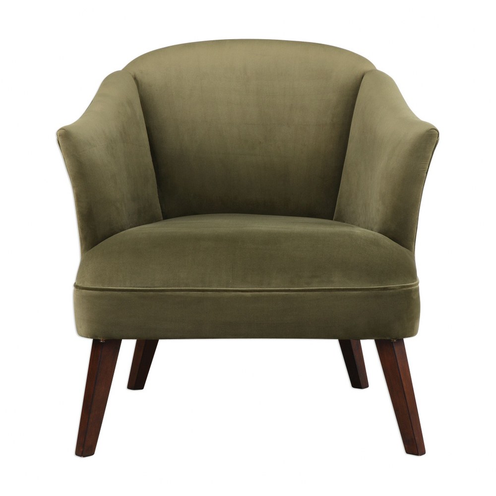 Uttermost-23321-Conroy - 31 inch Accent Chair   Soft Olive Toned Polyester Velvet/Dark Walnut Finish