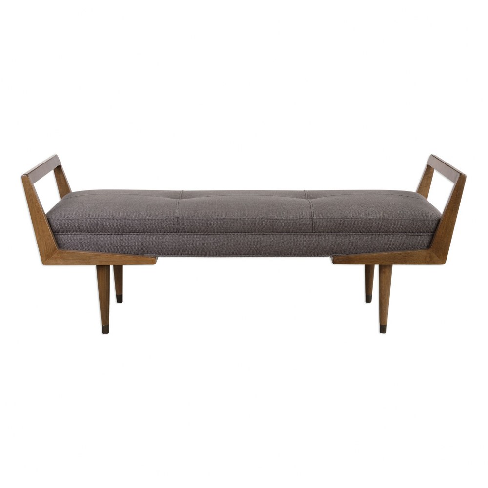 Uttermost-23388-Waylon - 59.25 inch Mid-Century Modern Bench   Smooth Oak/Woven Taupe Gray Fabric Finish