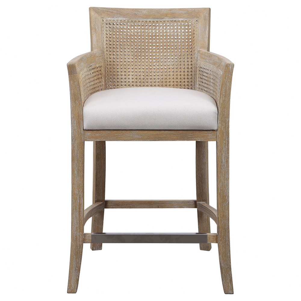 Uttermost-23522-Encore - 38 inch Counter Stool   Lush Off-White Fabric/Polished Nickel Finish