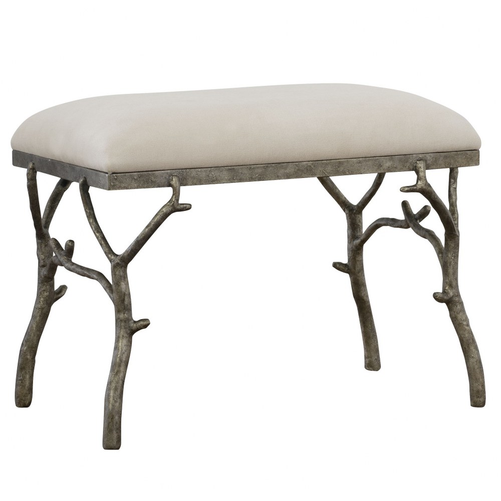 Uttermost-23544-Lismore - 24 inch Small Fabric Bench   Textured Antique Silver/Off-White Polyester Fabric Finish