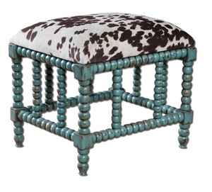 Uttermost-23605-Chahna - 22 inch Small Bench   Aqua Blue/Plush/Dark Chocolate/Milky White Velvet Finish