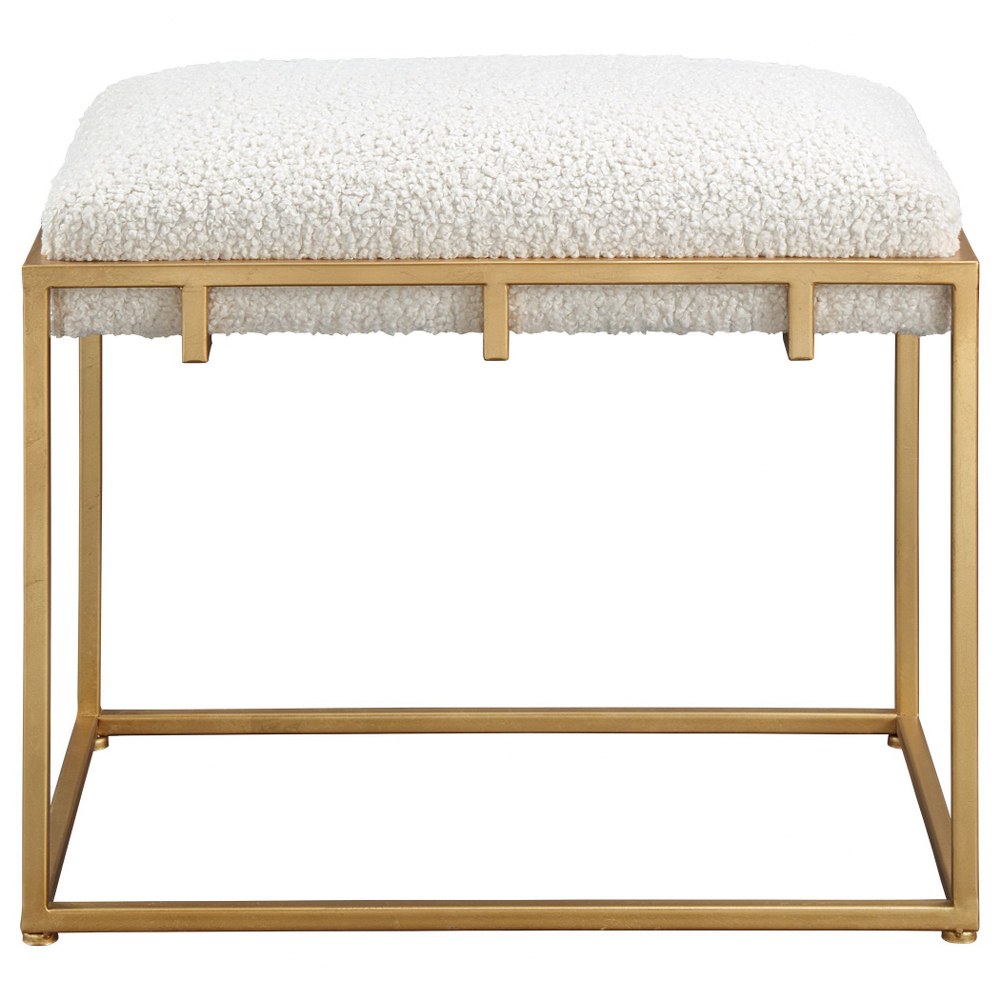 Uttermost-23663-Paradox - 23.5 Inch Small Bench   Gold Leaf/White Faux Shearling Finish