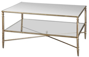 Uttermost-24276-Henzler - 37.75 inch Coffee Table   Gold Leaf Finish with Clear Tempered Glass