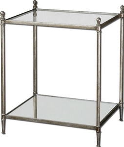 Uttermost-24282-Gannon - 27.13 inch End Table - 22.5 inches wide by 18.13 inches deep   Antiqued Silver Leaf Finish with Clear Tempered Glass