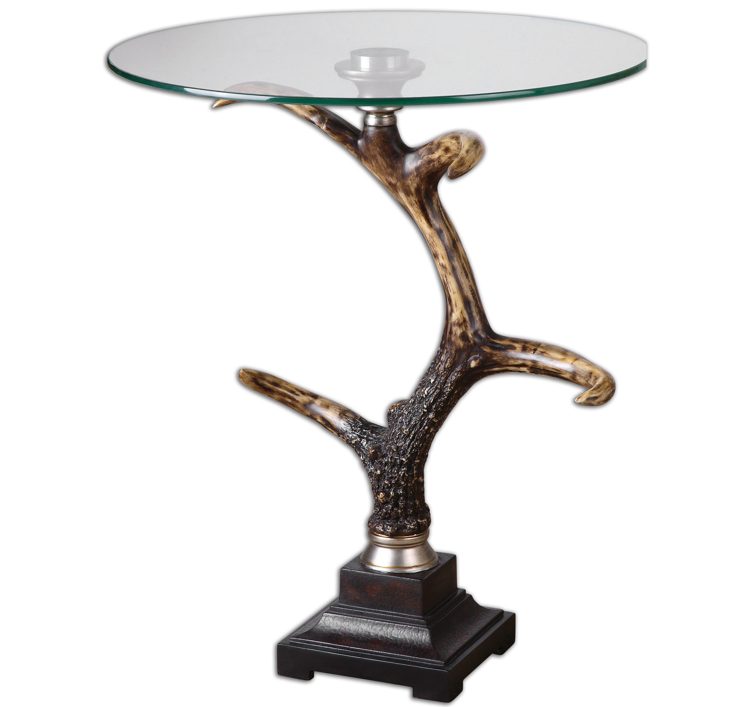 Uttermost-24430-Stag Horn - 26.38 inch Accent Table - 21.63 inches wide by 21.63 inches deep   Burnished Bone Ivory/Black Walnut Wood/Coffee Bronze Finish