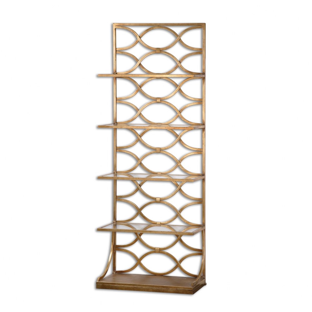 Uttermost-24447-Lashaya - 80 Inch Etagere   Gold Leaf Finish with Clear Tempered Glass