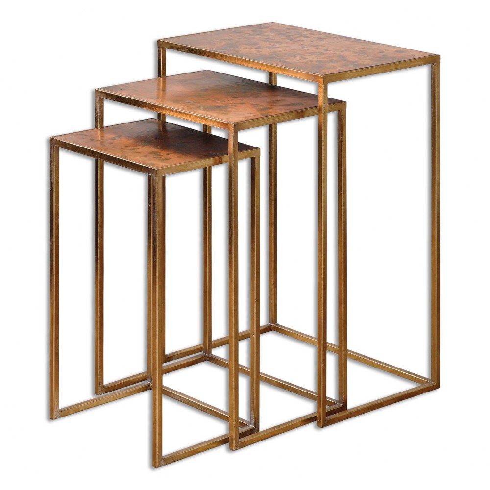 Uttermost-24449-Copres - 27.25 inch Nesting Tables (Set of 3) - 18 inches wide by 13 inches deep   Oxidized Copper/Gold Leaf Finish