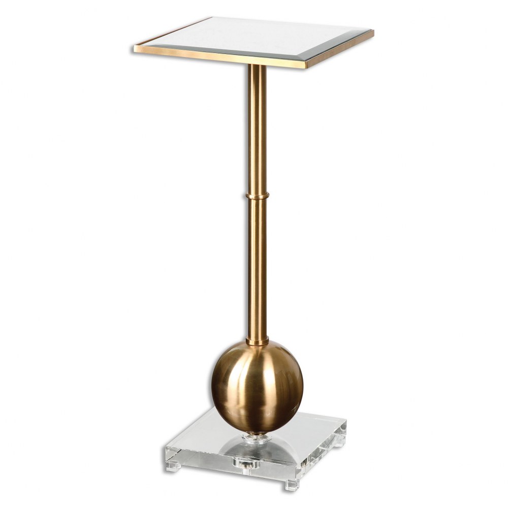 Uttermost-24502-Laton - 29 inch Accent Table - 12 inches wide by 12 inches deep   Brushed Brass Plated Finish with Beveled Glass