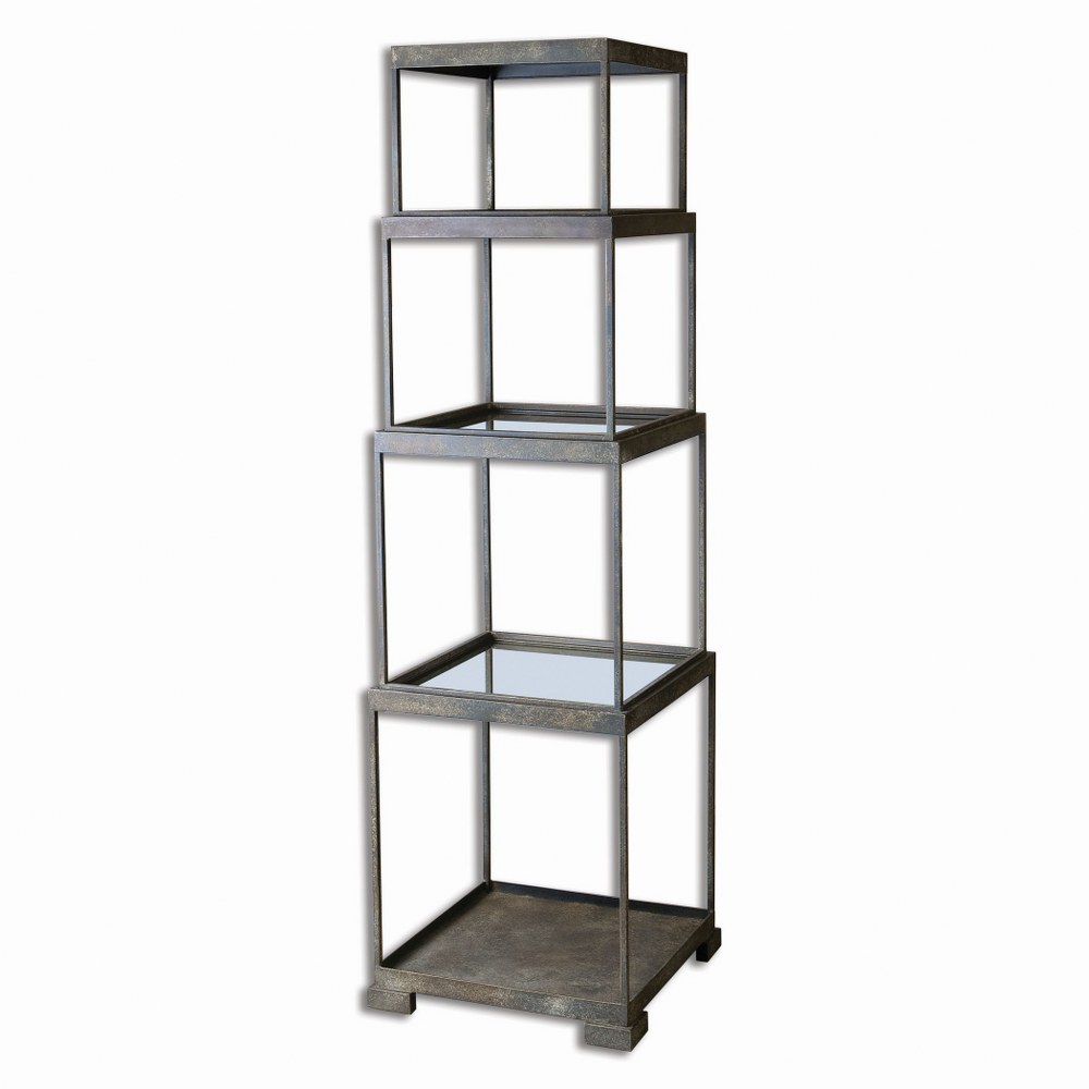 Uttermost-24513-Friedman - 71 inch Etagere   Rustic Bronze Finish with Antique Mirror Glass