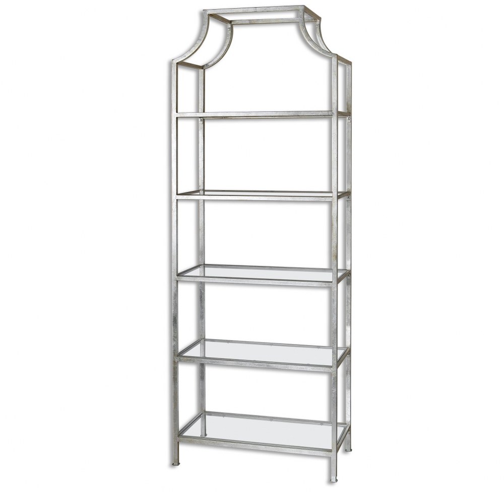 Uttermost-24514-Aurelie - 83.88 inch Etagere   Bright Silver Leaf Finish with Tempered Glass