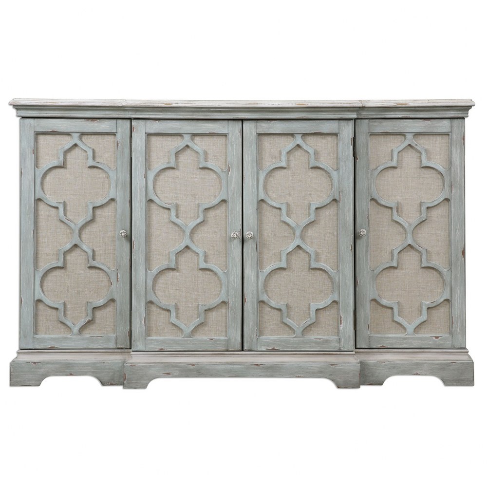 Uttermost-24520-Sophie - 60 inch 4 Door Cabinet   Weathered Sea Gray/Ivory Wash Finish