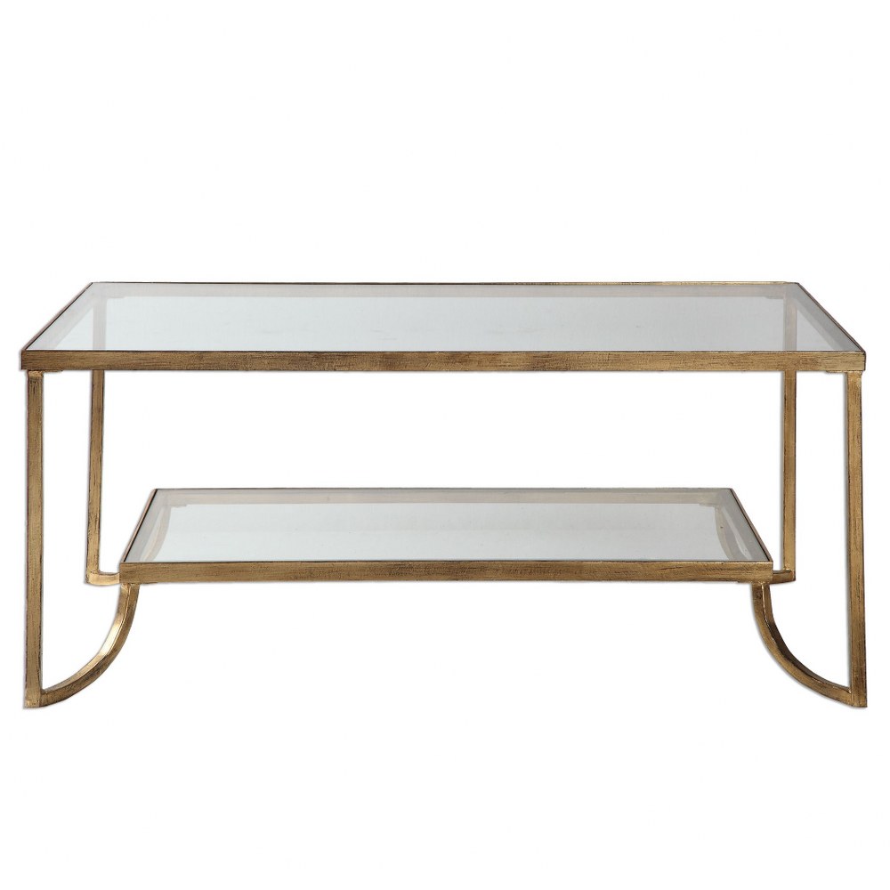 Uttermost-24540-Katina - 46.63 inch Coffee Table   Antique Gold Leaf Finish with Clear Tempered Glass