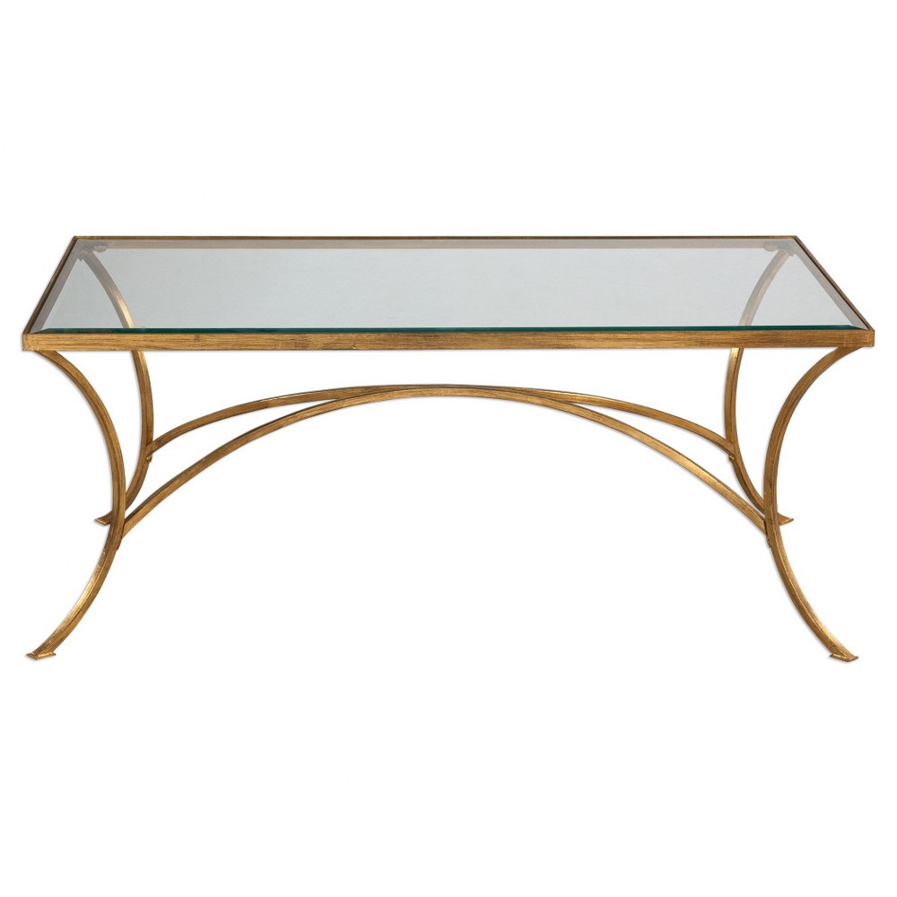 Uttermost-24639-Alayna - 48.13 inch Coffee Table   Antiqued Gold Leaf Finish with Clear Beveled Tempered Glass