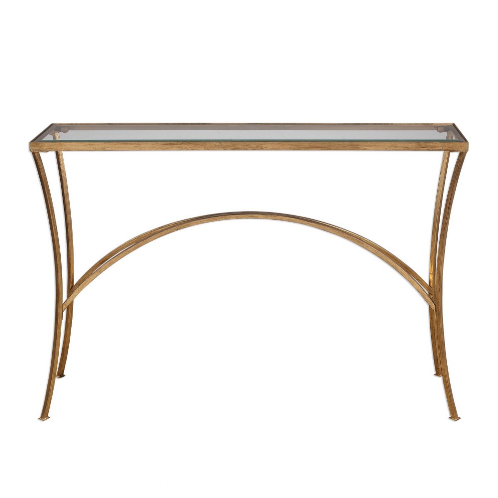 Uttermost-24640-Alayna - 48.13 inch Console Table - 48.13 inches wide by 10.13 inches deep   Antiqued Gold Leaf Finish with Clear Beveled Tempered Glass