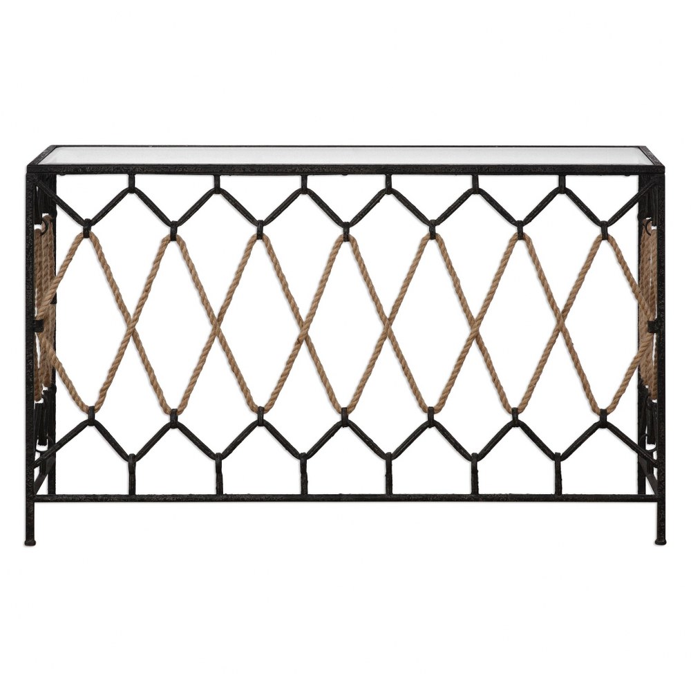 Uttermost-24665-Darya - 52 inch Console Table   Aged Black Finish with Clear Glass