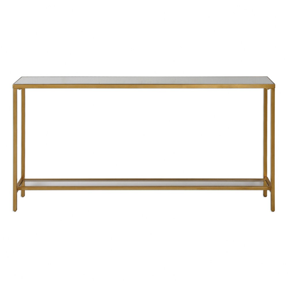 Uttermost-24685-Hayley - 60 inch Console Table   Antiqued Gold Leaf Finish with Clear Glass