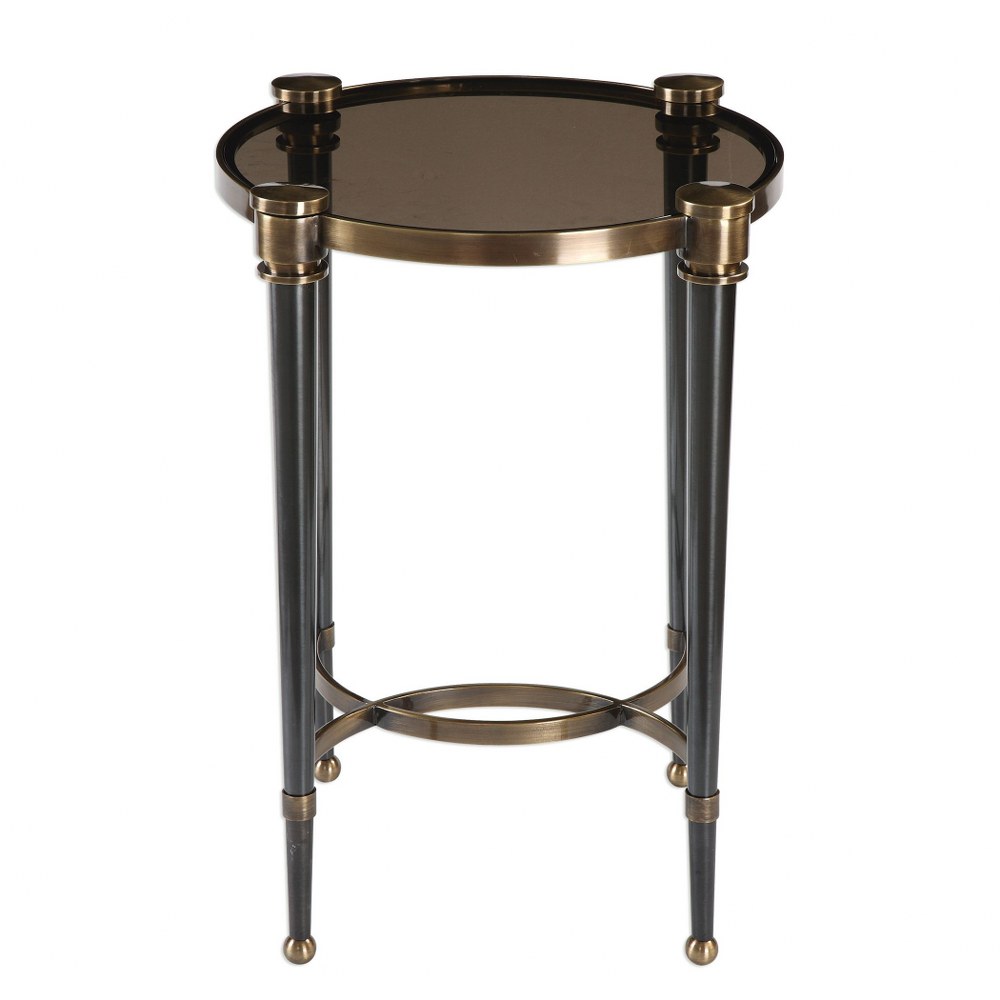 Uttermost-24731-Thora - 24.5 inch Accent Table - 18.75 inches wide by 18.75 inches deep   Brushed Black/Brass Finish with Smoke Glass