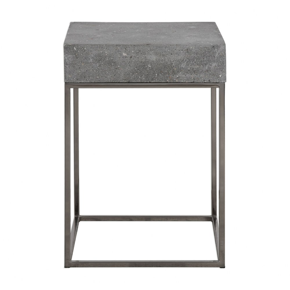 Uttermost-24735-Jude - 20 inch Accent Table - 14 inches wide by 14 inches deep   Stainless Steel/Concrete Finish