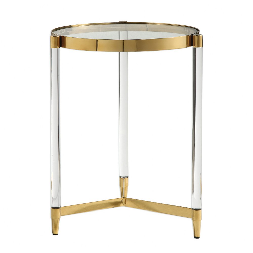 Uttermost-24748-Kellen - 20.5 inch Accent Table   Gold Plated Finish with Clear Glass