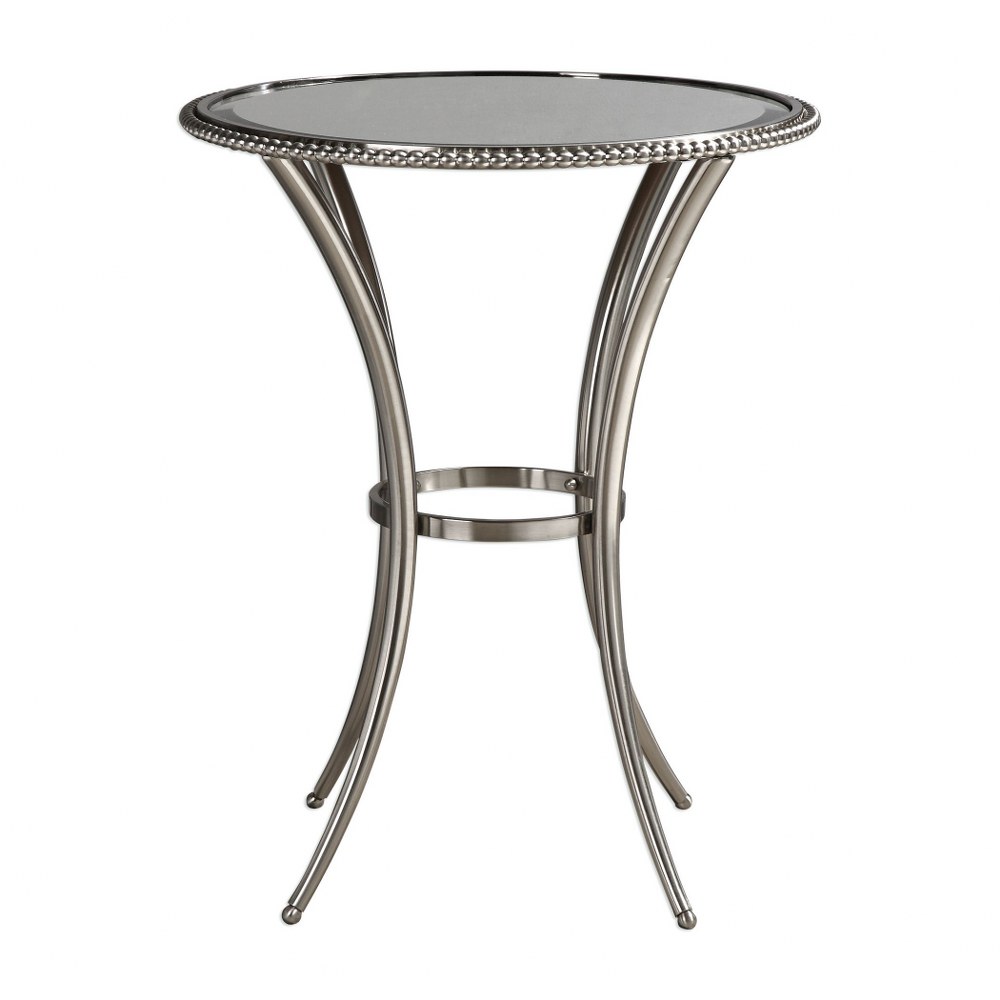 Uttermost-24760-Sherise - 28 inch Accent Table   Plated Brushed Nickel Finish with Beveled Glass