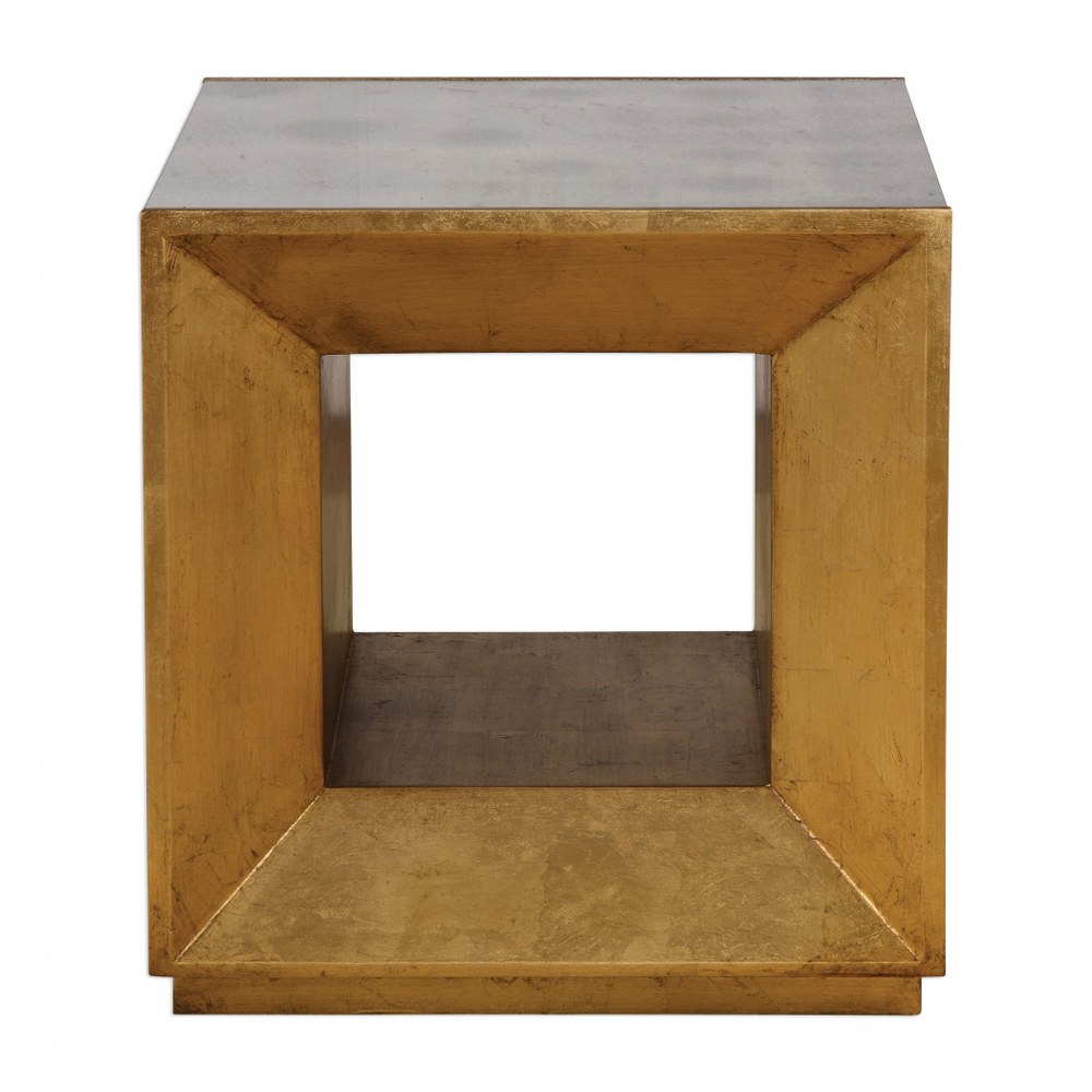 Uttermost-24763-Flair - 21.5 inch Cube Table - 20 inches wide by 20 inches deep   Antiqued Gold Leaf Finish with Antique Mirror Glass