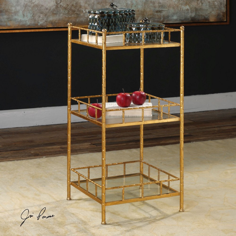 Uttermost-24768-Tilly - 35.63 inch Shelf Table - 16.14 inches wide by 16.14 inches deep   Bright Gold Leaf Finish with Clear Glass