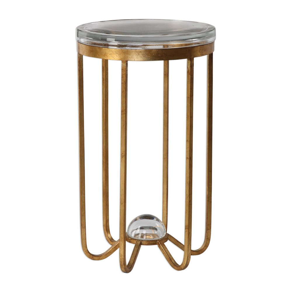 Uttermost-24776-Allura - 24.5 inch Accent Table   Antiqued Gold Leaf Finish with Clear Glass