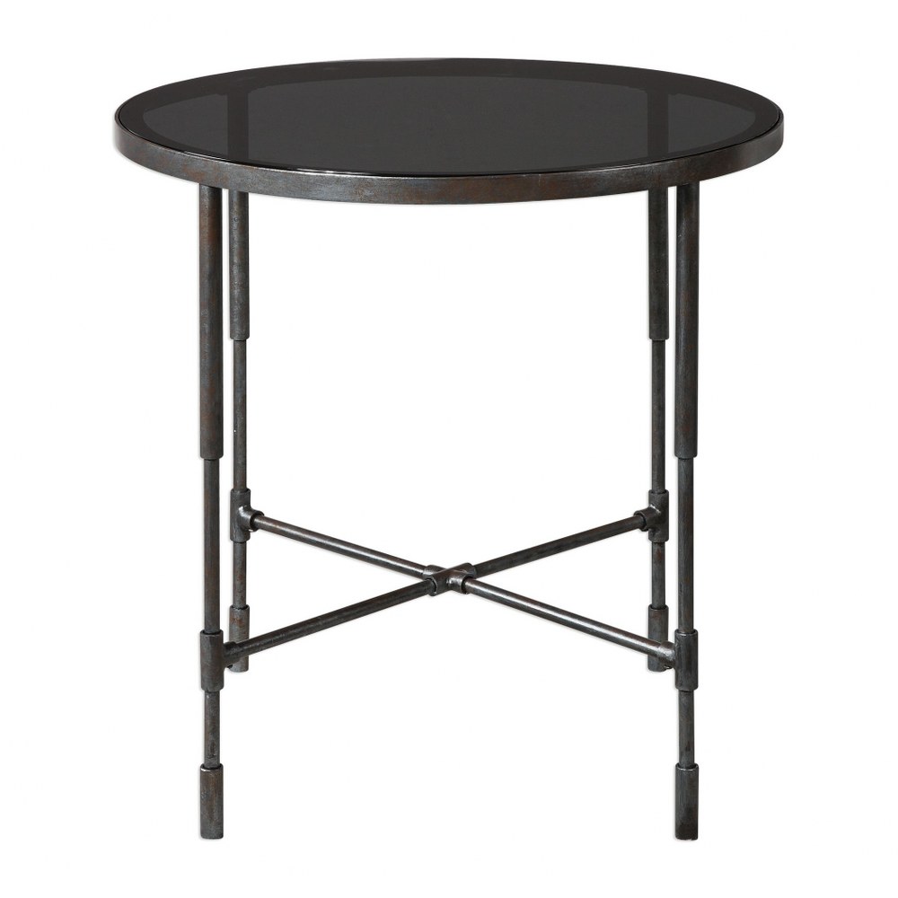 Uttermost-24783-Vande - 25 inch Accent Table - 24.5 inches wide by 24.5 inches deep   Aged Steel/Rust Finish with Smoke Glass