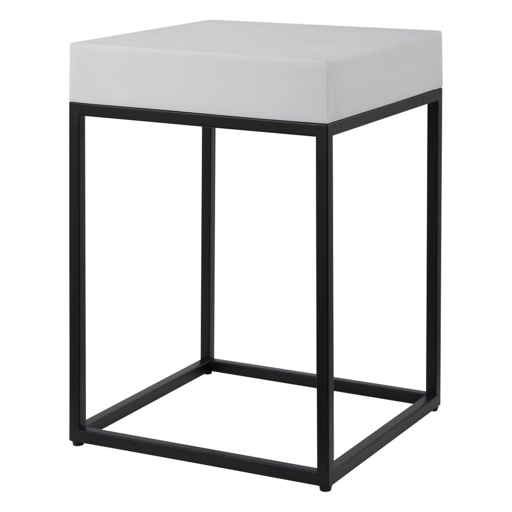 Uttermost-24936-Gambia - 20 inch Accent Table - 14 inches wide by 14 inches deep   White Marble/Aged Black Finish