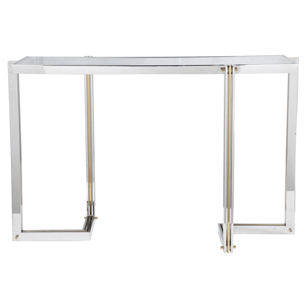 Uttermost-24937-Locke - 50.75 inch Modern Console Table   Polished Nickel/Polished Gold Finish with Clear Tempered Glass