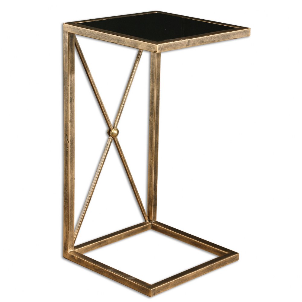 Uttermost-25014-Zafina - 25 inch Side Table - 13 inches wide by 13 inches deep   Black/Gold/Antiqued Gold Iron Finish with Black Tempered Glass