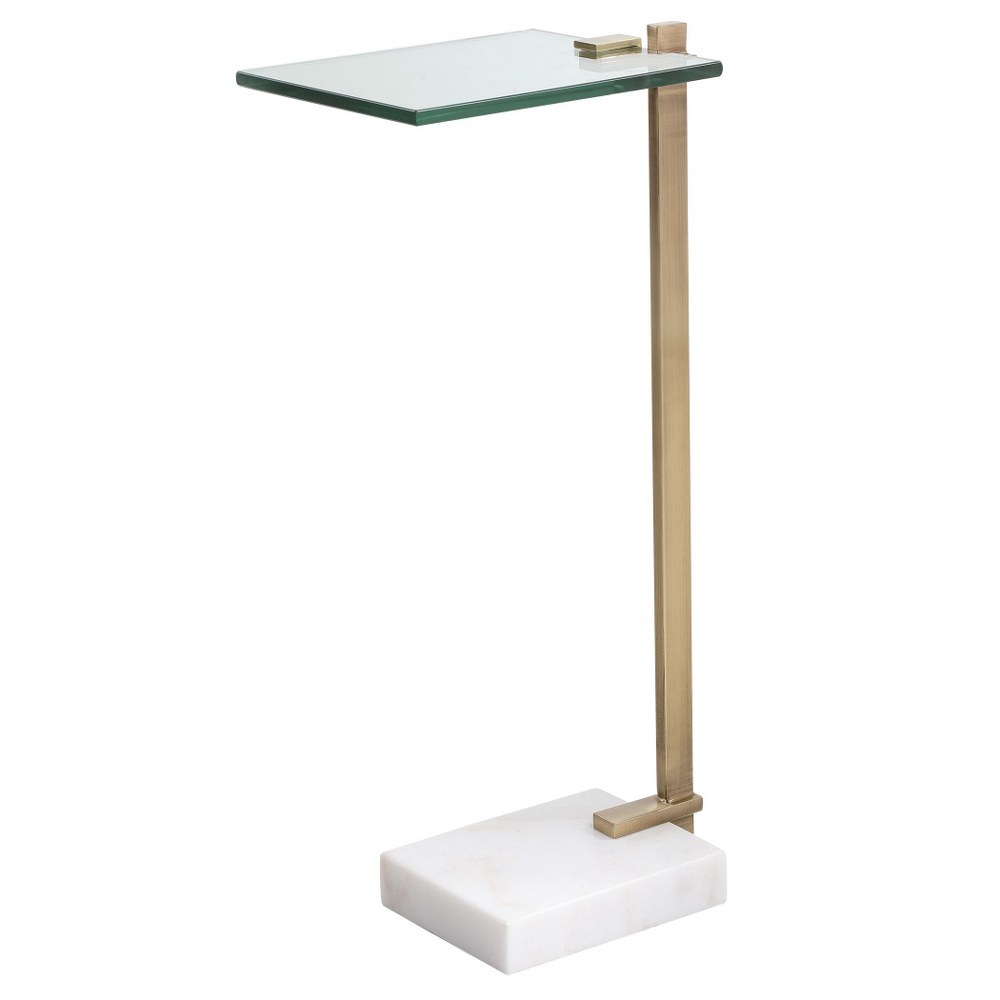 Uttermost-25136-Butler - 23.5 Inch Accent Table   Brushed Brass/White Marble Finish with Tempered Glass