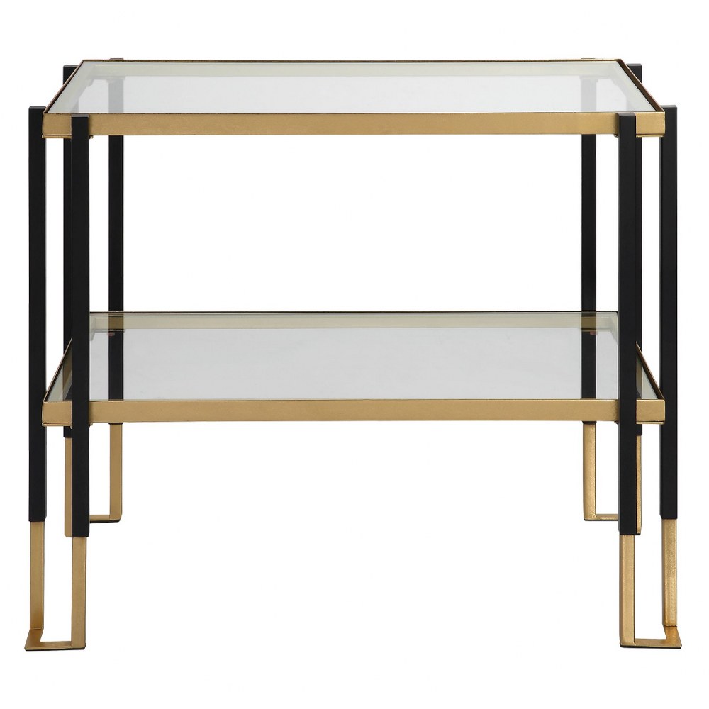 Uttermost-25138-Kentmore - 27.8 Inch Side Table   Two-toned Matte Black/Brushed Gold Finish with Tempered Glass