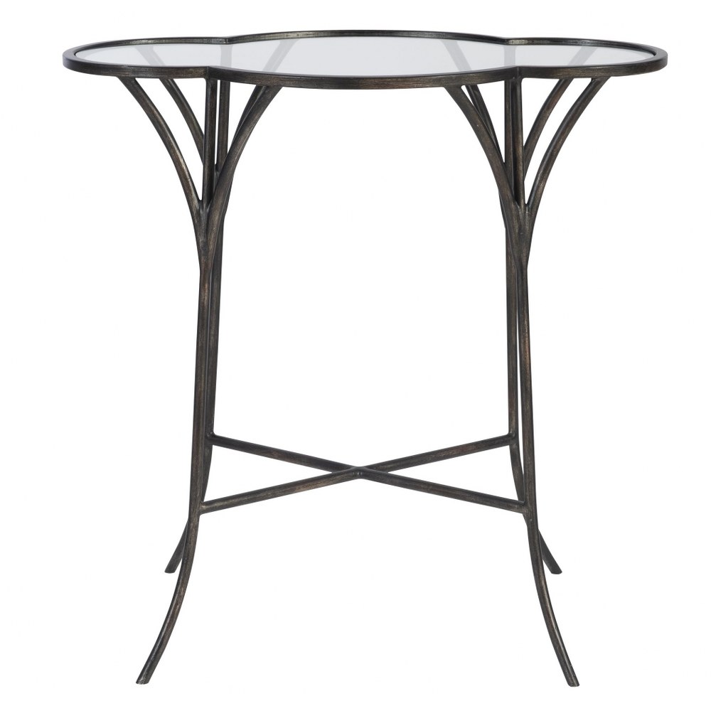 Uttermost-25368-Adhira - 24 inch Accent Table - 24 inches wide by 15.5 inches deep   Aged Black Finish with Clear Tempered Glass