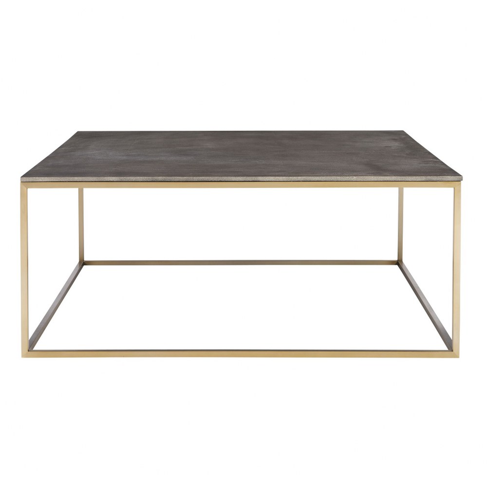 Uttermost-25370-Trebon - 38 inch Modern Coffee Table   Beveled Faux Shagreen/Charcoal Gray/Brushed Brass Finish