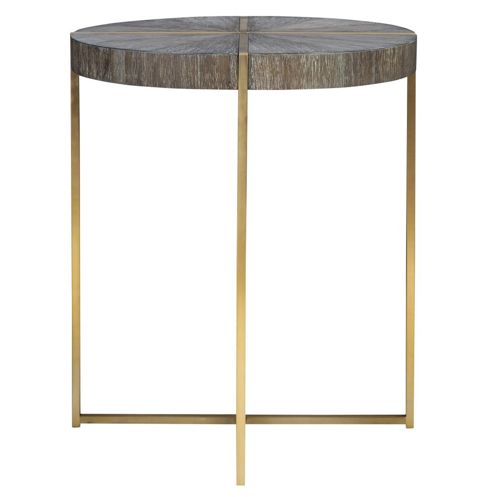 Uttermost-25371-Taja - 24 inch Round Accent Table   Brushed Brass/Dark Walnut Stain Wash/Light Gray Glaze Finish